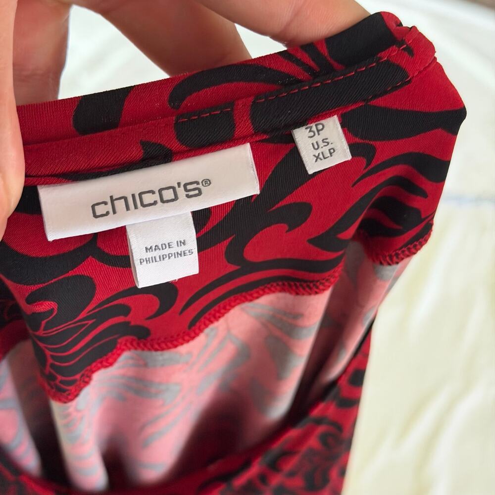 Chicos Red Black Dark Floral Knit Maxi Dress Size XL P Stretch - Picture 7 of 7